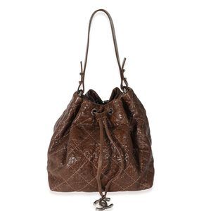 Chanel Brown Glazed Calfskin On The Road Drawstring Bucket Bag